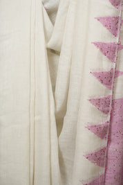 White Sequins Linen Saree With Pink Tassels - SRWSLS513