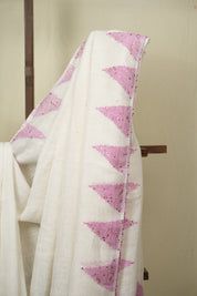 White Sequins Linen Saree With Pink Tassels - SRWSLS513