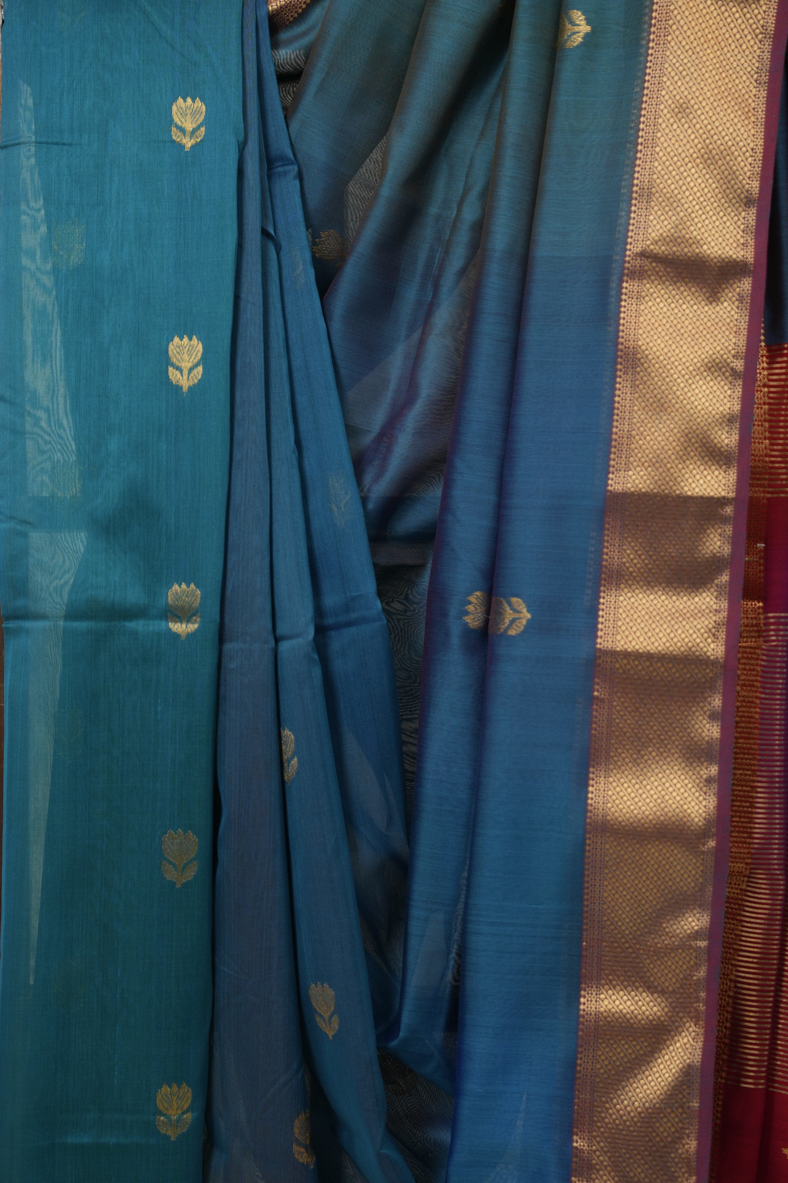 Teal Blue Maheshwari Saree - SRTBMS1015
