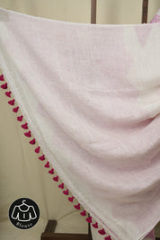 White Sequins Linen Saree With Pink Tassels - SRWSLS513