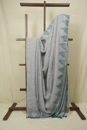 Steel Grey Sequins Linen Saree With Green Tassels - SRSGSLS512
