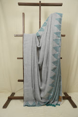 Steel Grey Sequins Linen Saree With Green Tassels - SRSGSLS512