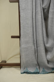 Steel Grey Sequins Linen Saree With Green Tassels - SRSGSLS512