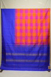 Orange Pink Checkered Kanjivaram Silk Saree - SROPCKSS1078