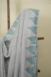 Steel Grey Sequins Linen Saree With Green Tassels - SRSGSLS512