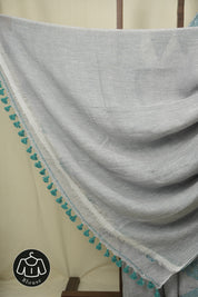Steel Grey Sequins Linen Saree With Green Tassels - SRSGSLS512