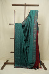 Green Raw Silk Ikat Saree - SRGRSIS1049