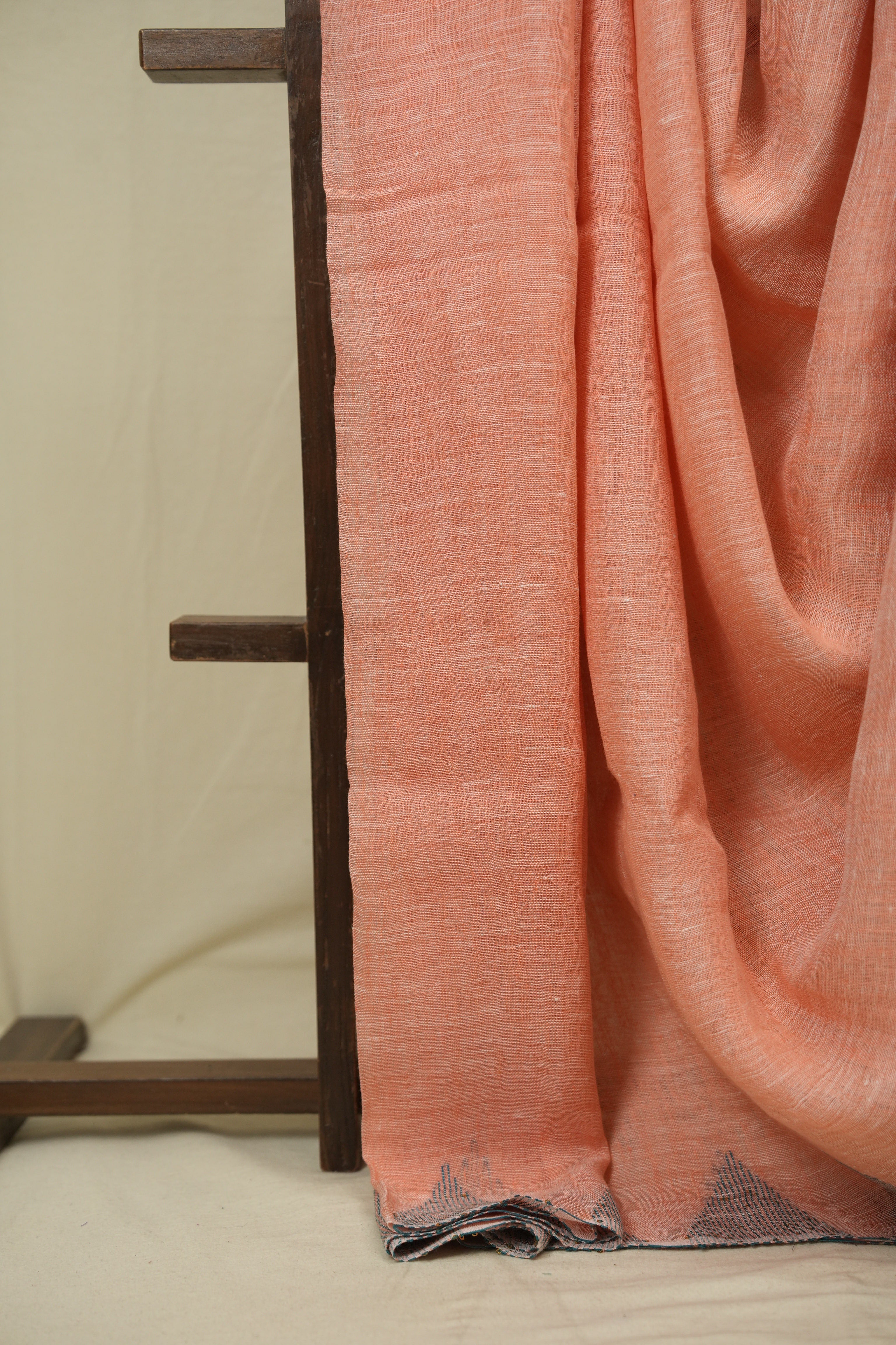 Peach Sequins Linen Saree With Green Tassels - SRPSLS511