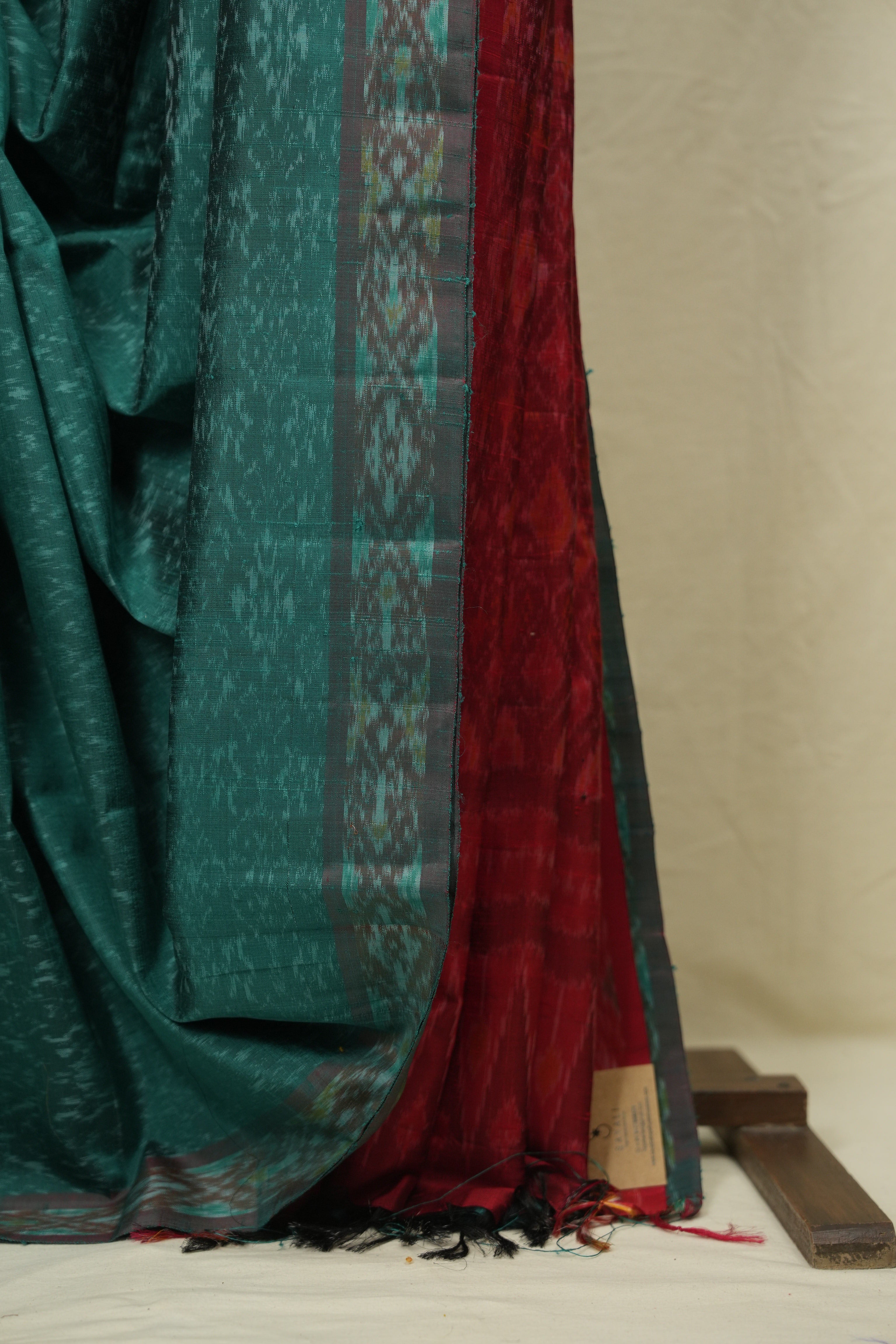 Green Raw Silk Ikat Saree - SRGRSIS1049