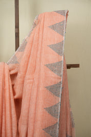 Peach Sequins Linen Saree With Green Tassels - SRPSLS511