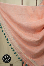 Peach Sequins Linen Saree With Green Tassels - SRPSLS511
