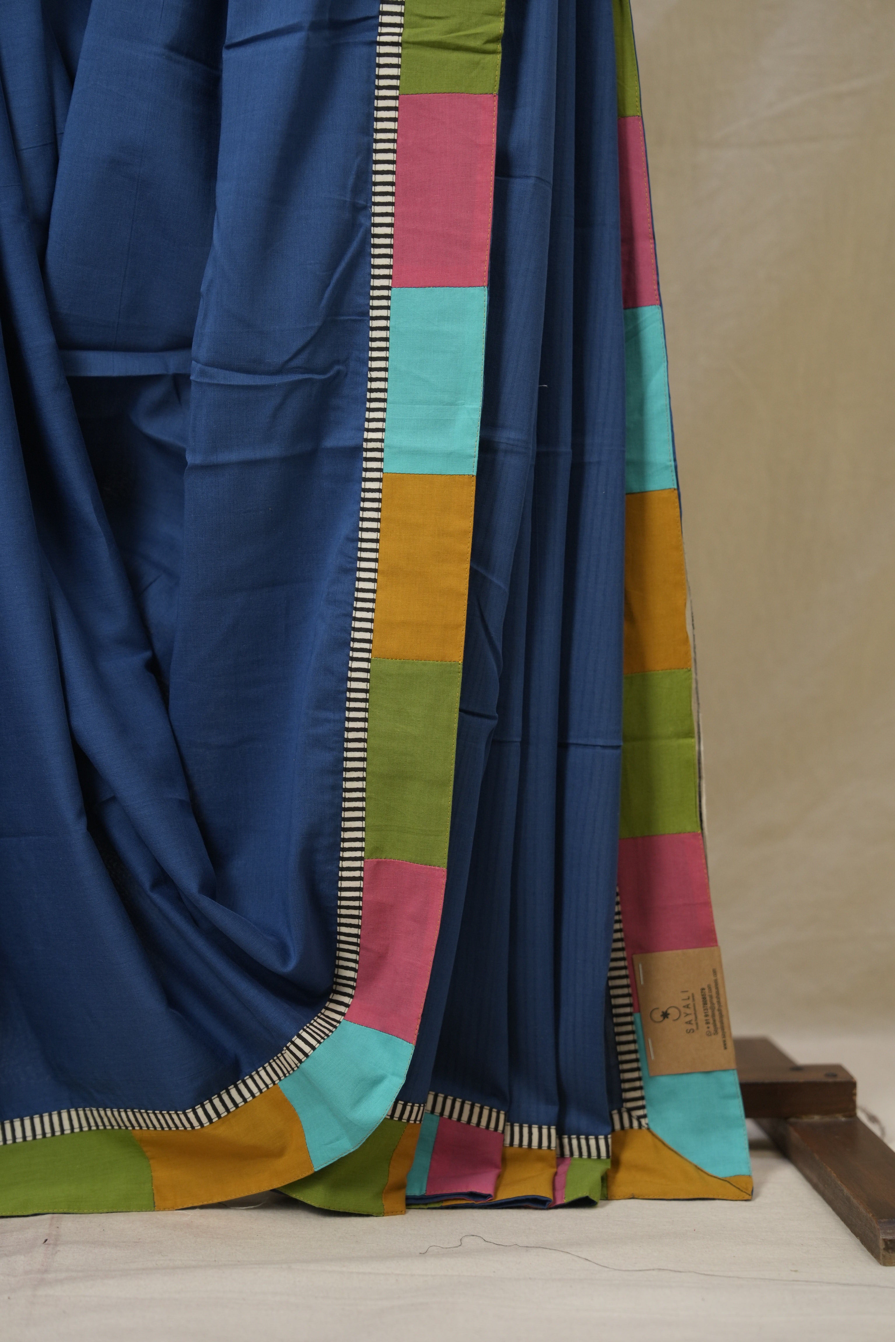 Blue Cotton Patchwork Saree - SRBCPS310