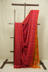 Red Raw Silk Ikat Saree - SRRRSIS1051