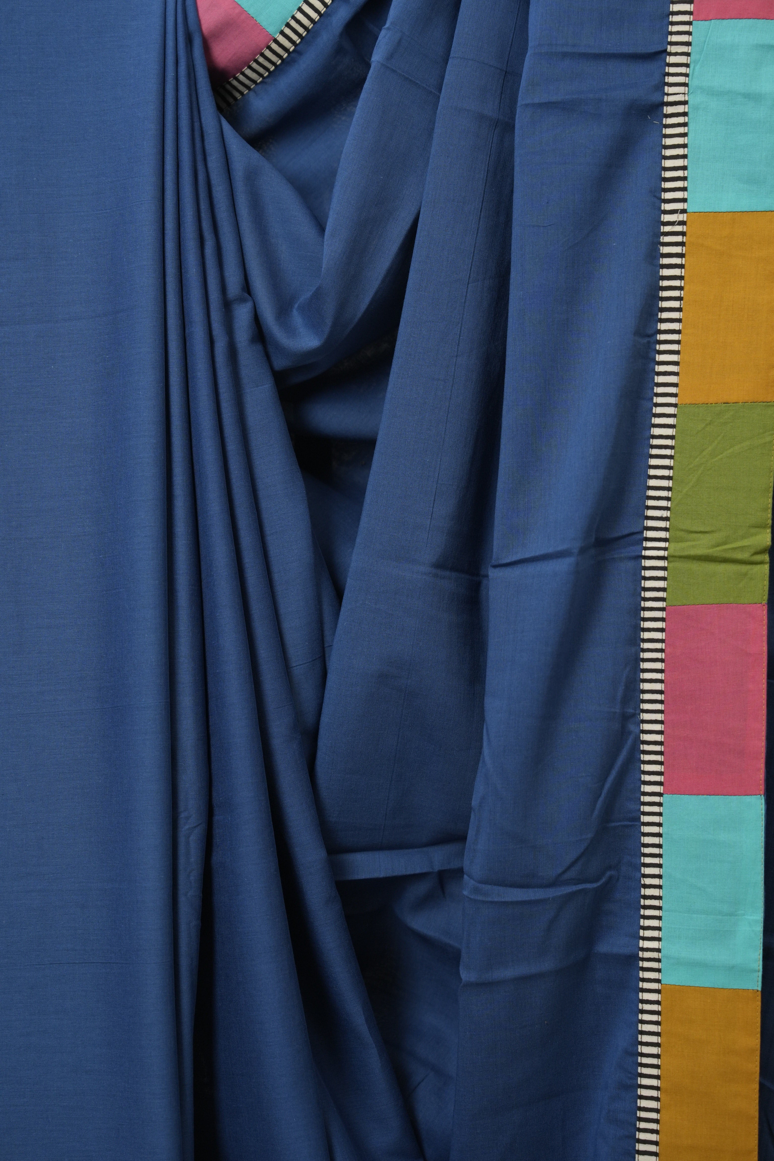 Blue Cotton Patchwork Saree - SRBCPS310