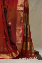 Maroon Orange Maheshwari Saree - SRMOMS1019
