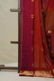 Maroon Orange Maheshwari Saree - SRMOMS1019