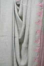 Grey Sequins Linen Saree With Pink Tassels - SRGSLS509