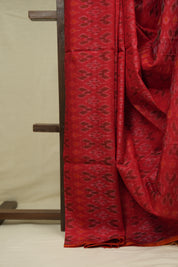 Red Raw Silk Ikat Saree - SRRRSIS1051