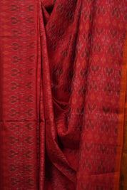 Red Raw Silk Ikat Saree - SRRRSIS1051