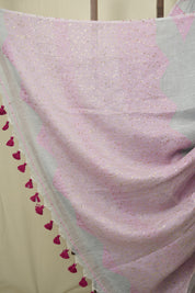 Grey Sequins Linen Saree With Pink Tassels - SRGSLS509