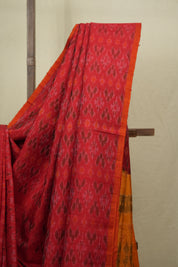 Red Raw Silk Ikat Saree - SRRRSIS1051