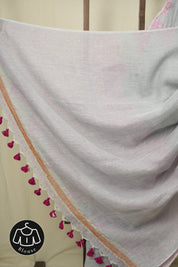 Grey Sequins Linen Saree With Pink Tassels - SRGSLS509