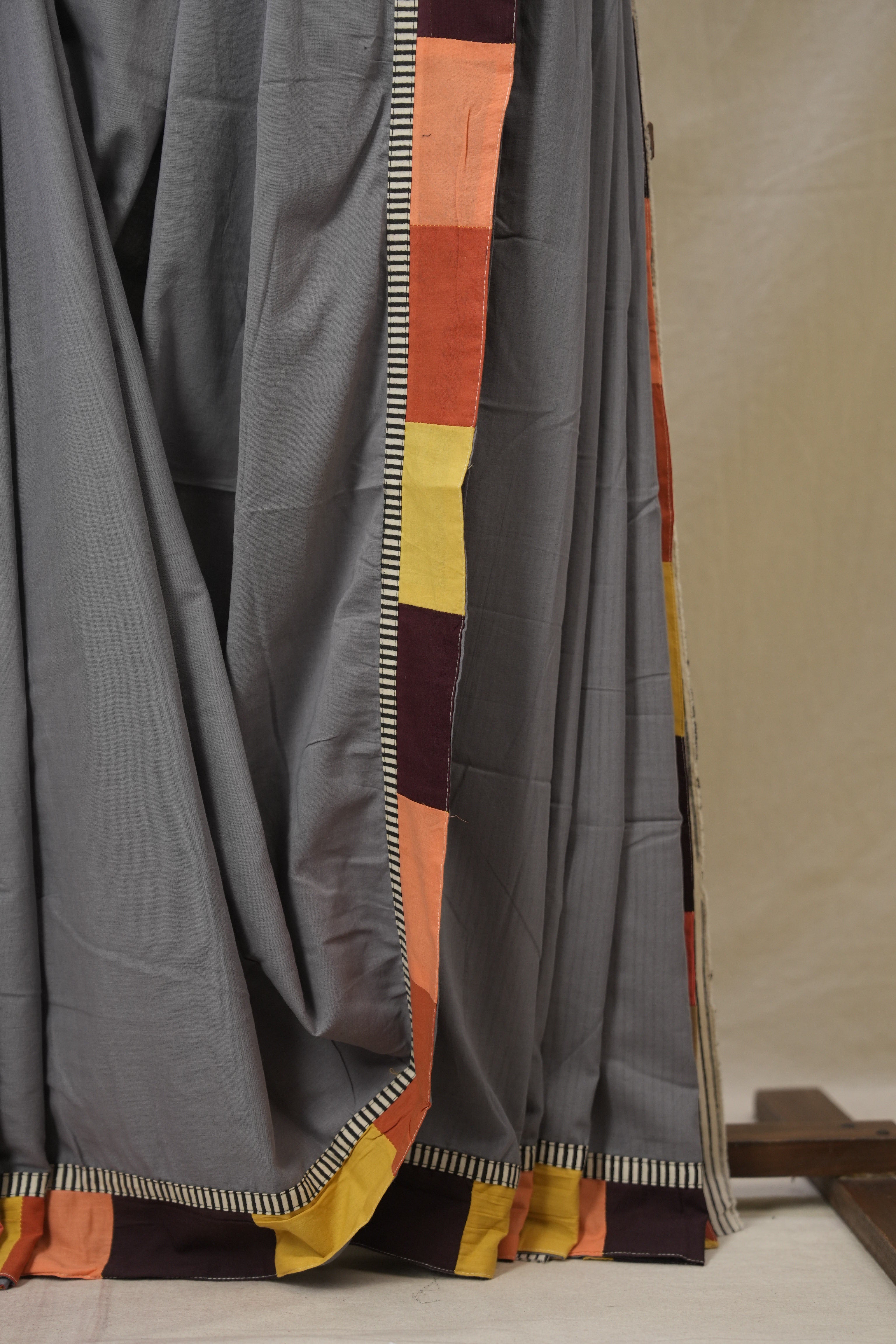 Grey Cotton Patchwork Saree - SRGCPS308