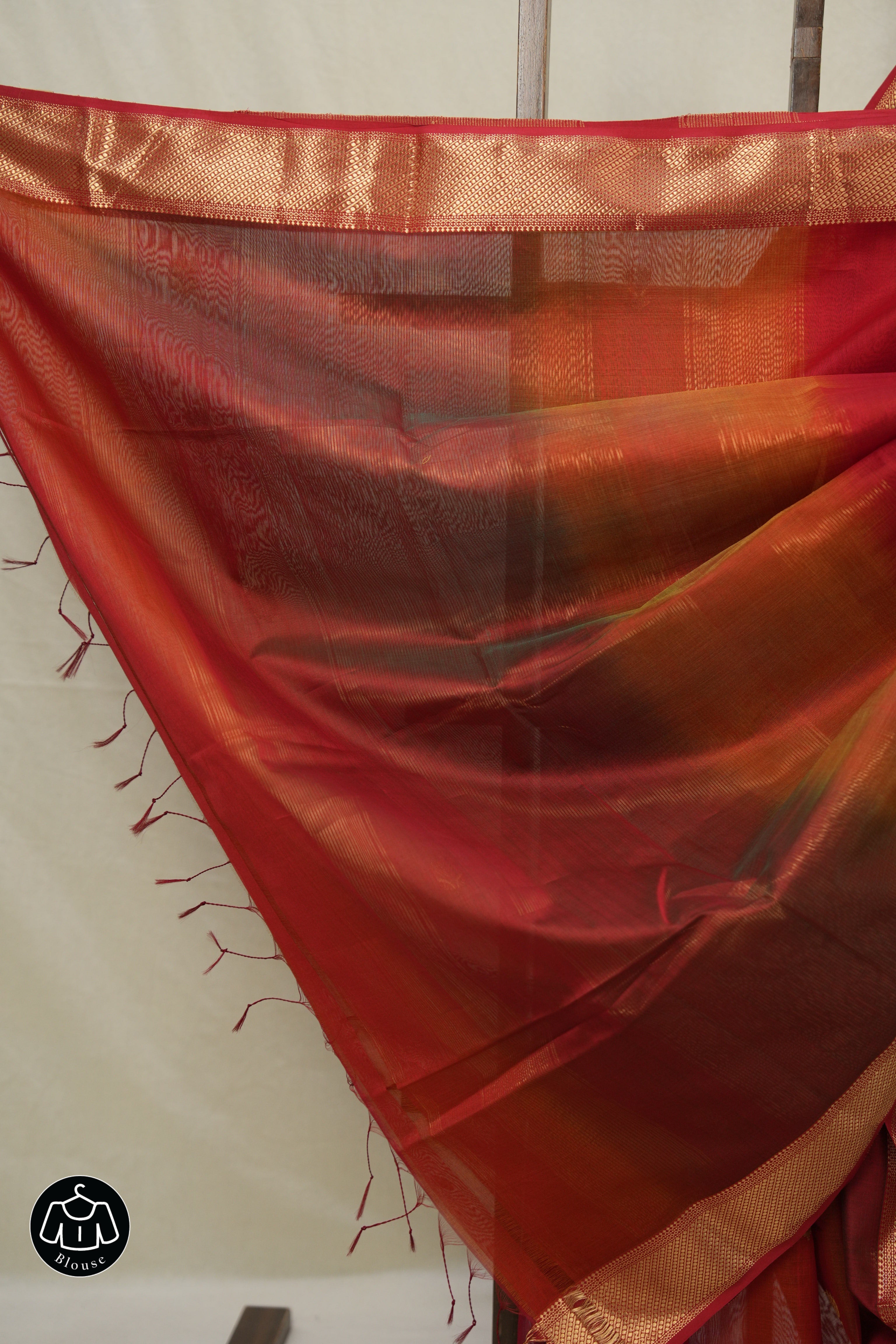 Maroon Orange Maheshwari Saree - SRMOMS1019