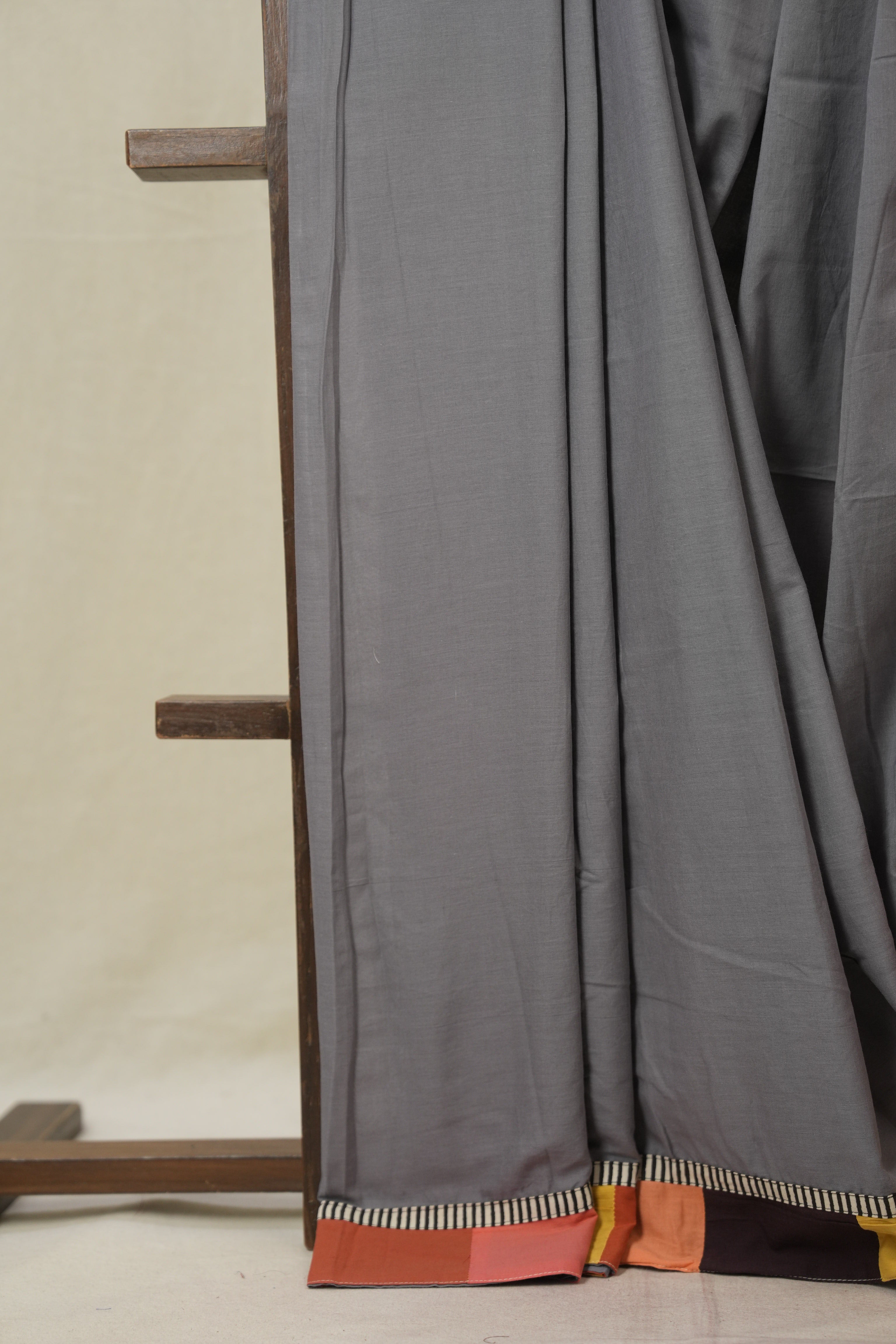 Grey Cotton Patchwork Saree - SRGCPS308