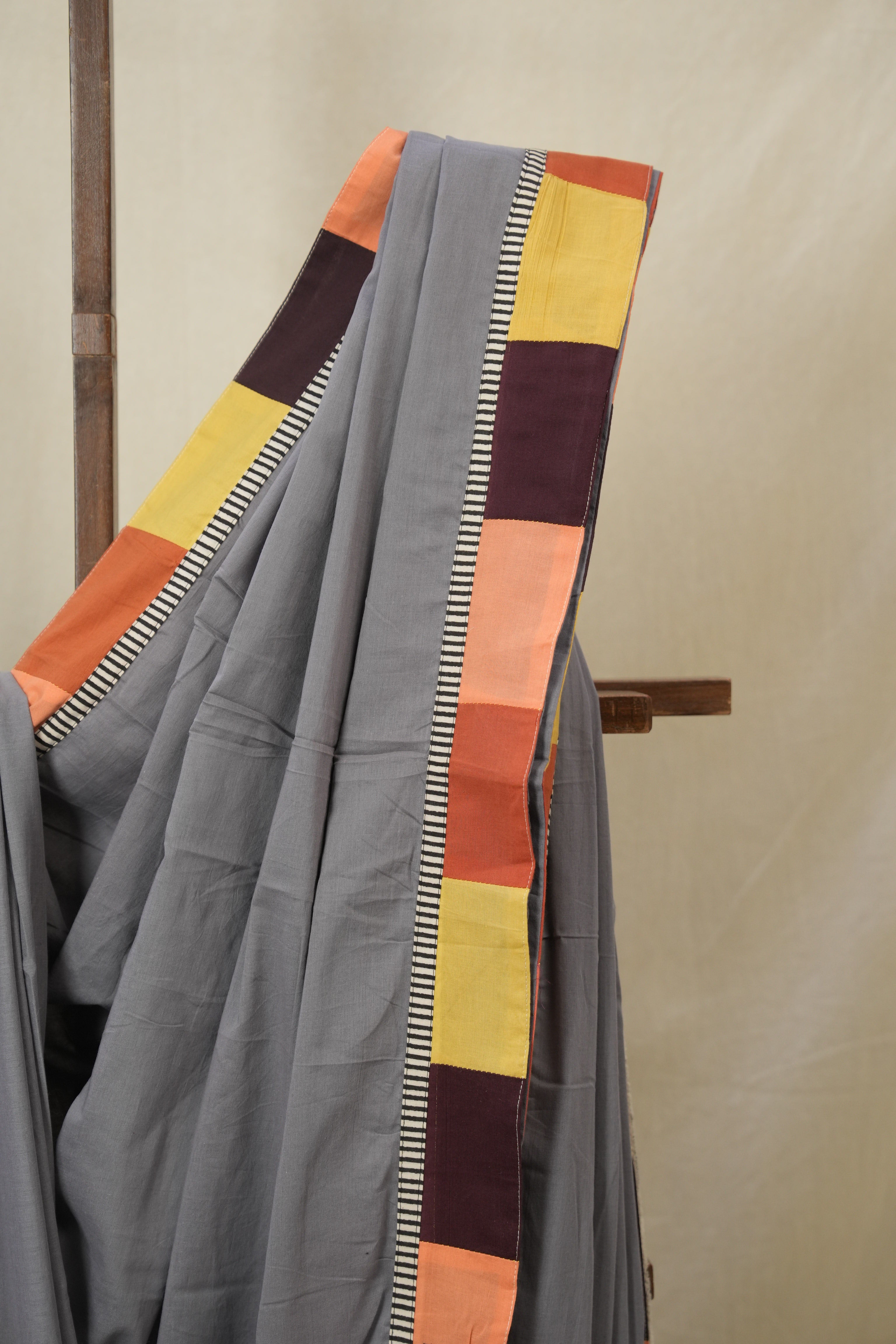 Grey Cotton Patchwork Saree - SRGCPS308