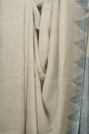 White Sequins Linen Saree With Blue Tassels - SRWSLS508
