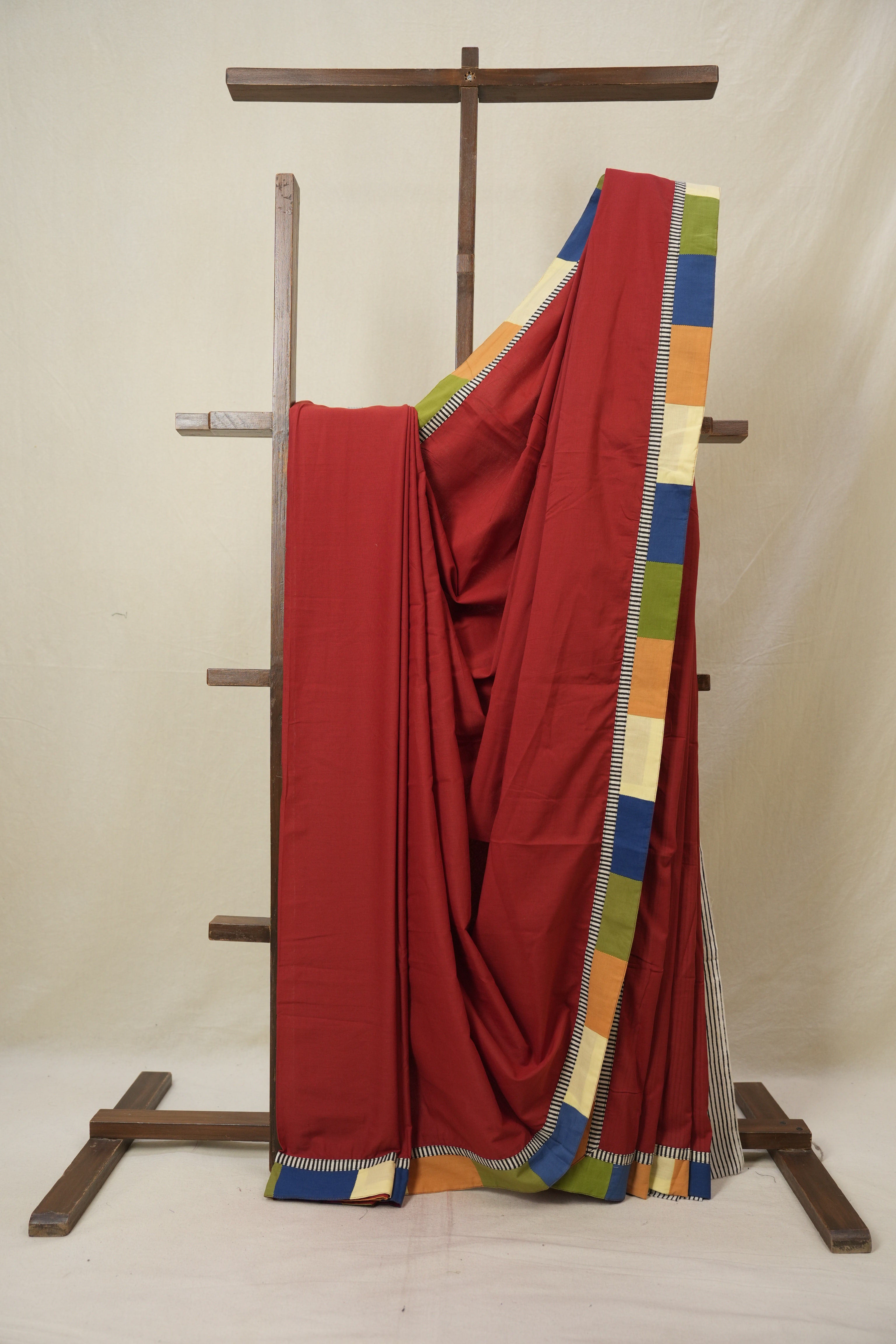 Red Cotton Patchwork Saree - SRRCPS307