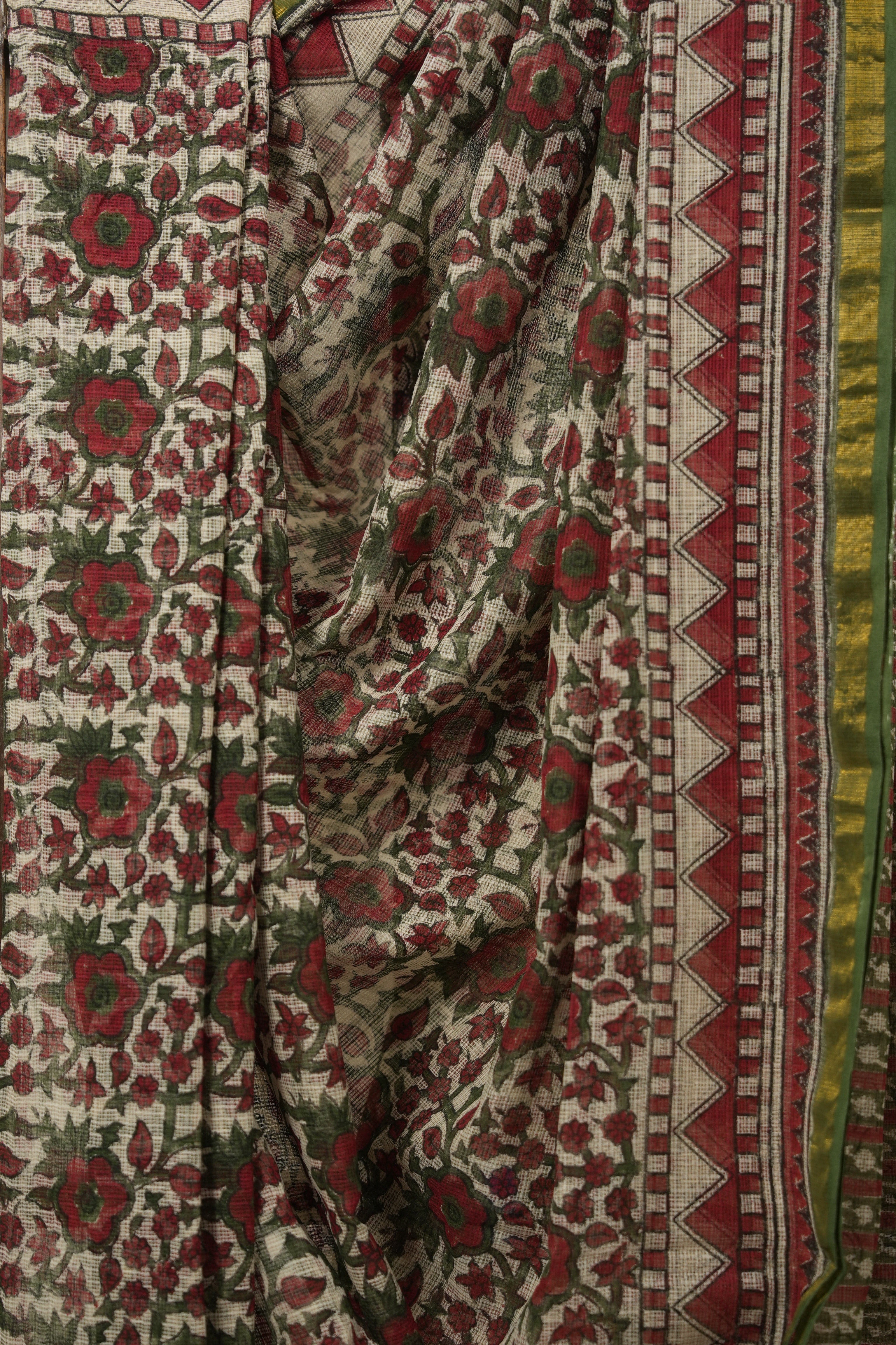 White - Red HBP Kota Doria Saree - SRWRKDS175