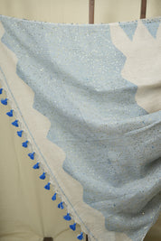 White Sequins Linen Saree With Blue Tassels - SRWSLS508