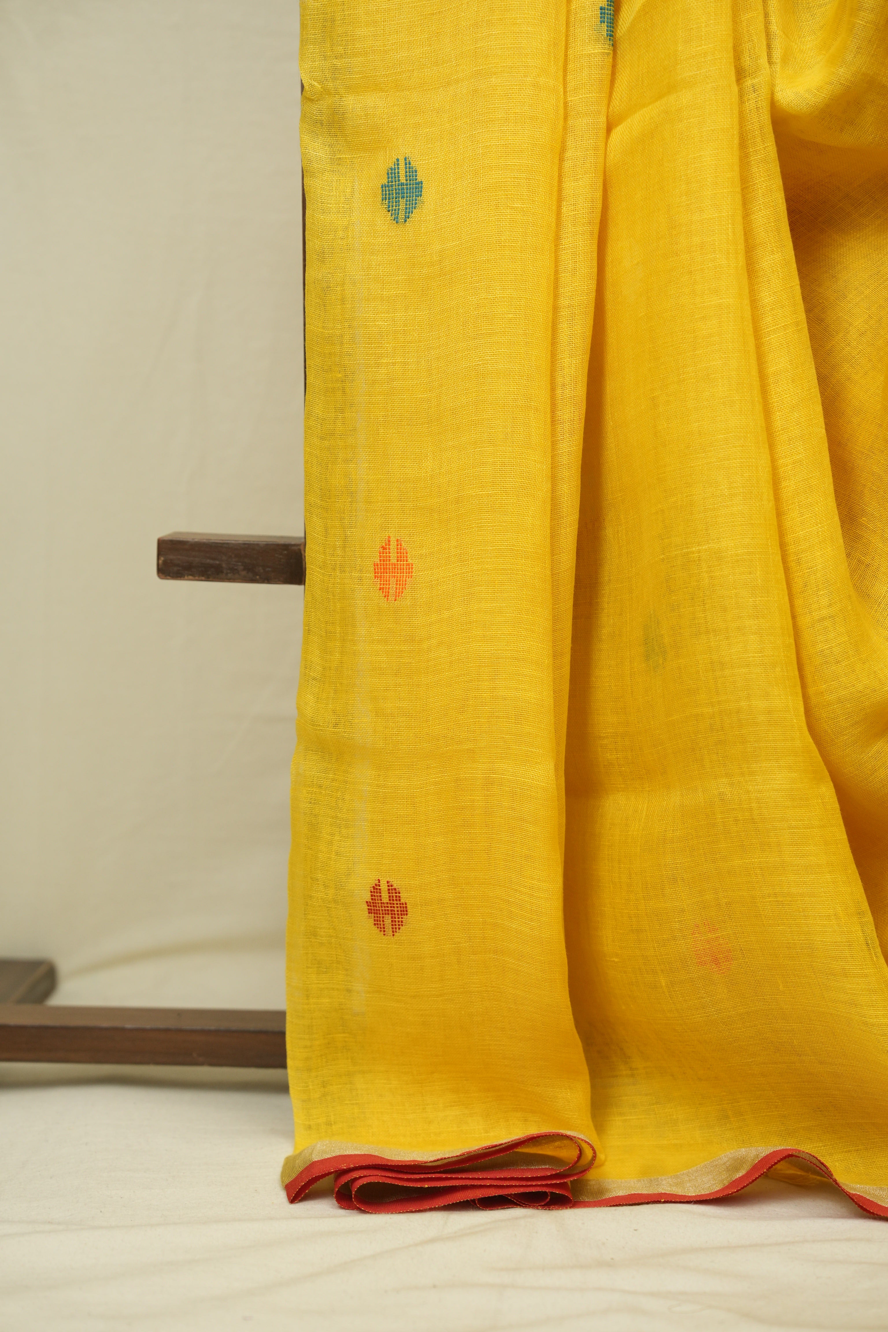 Yellow Linen Jamdani Saree - SRYLJS528