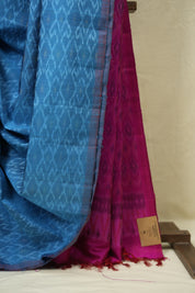 Blue Raw Silk Ikat Saree - SRBRSIS1053