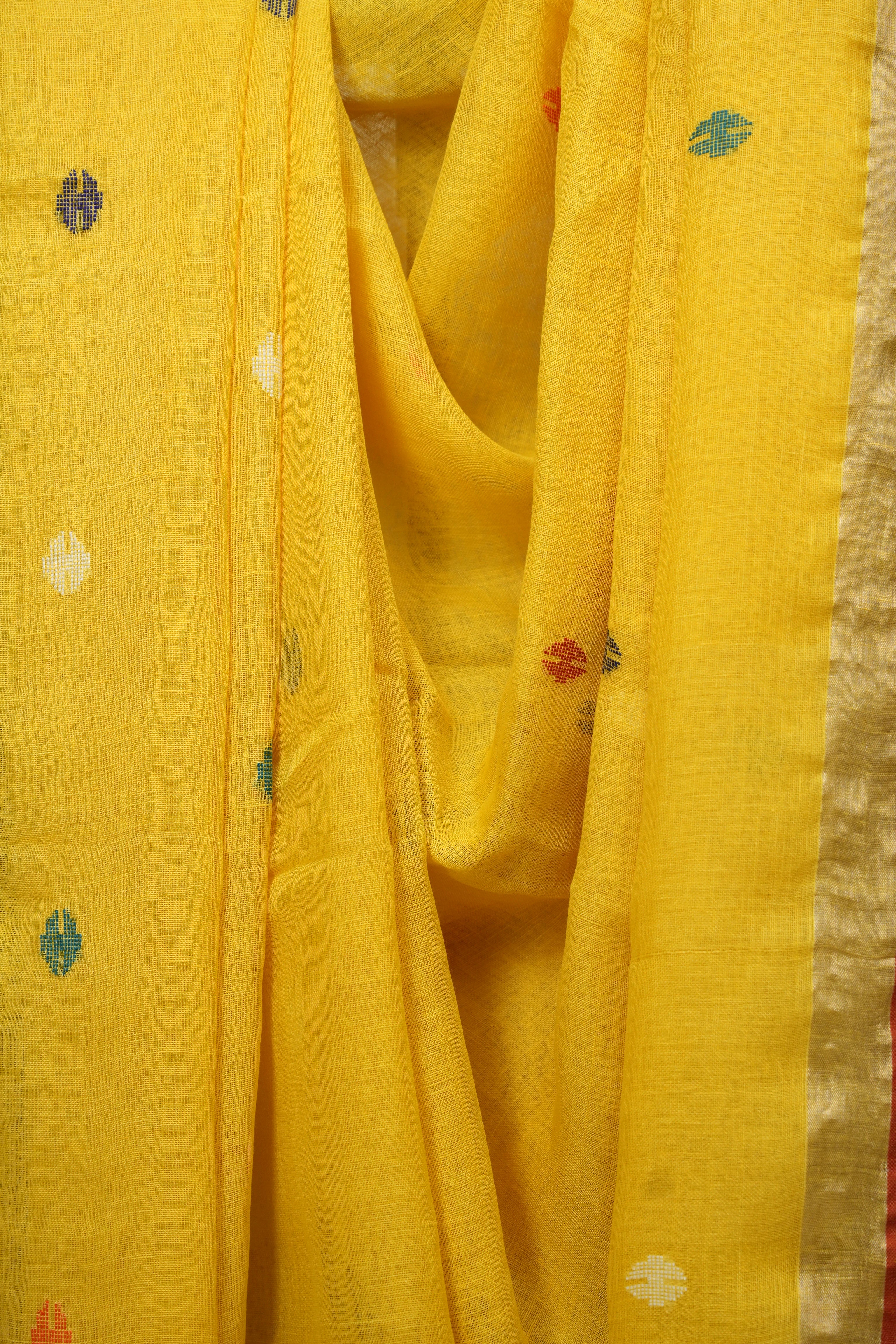 Yellow Linen Jamdani Saree - SRYLJS528