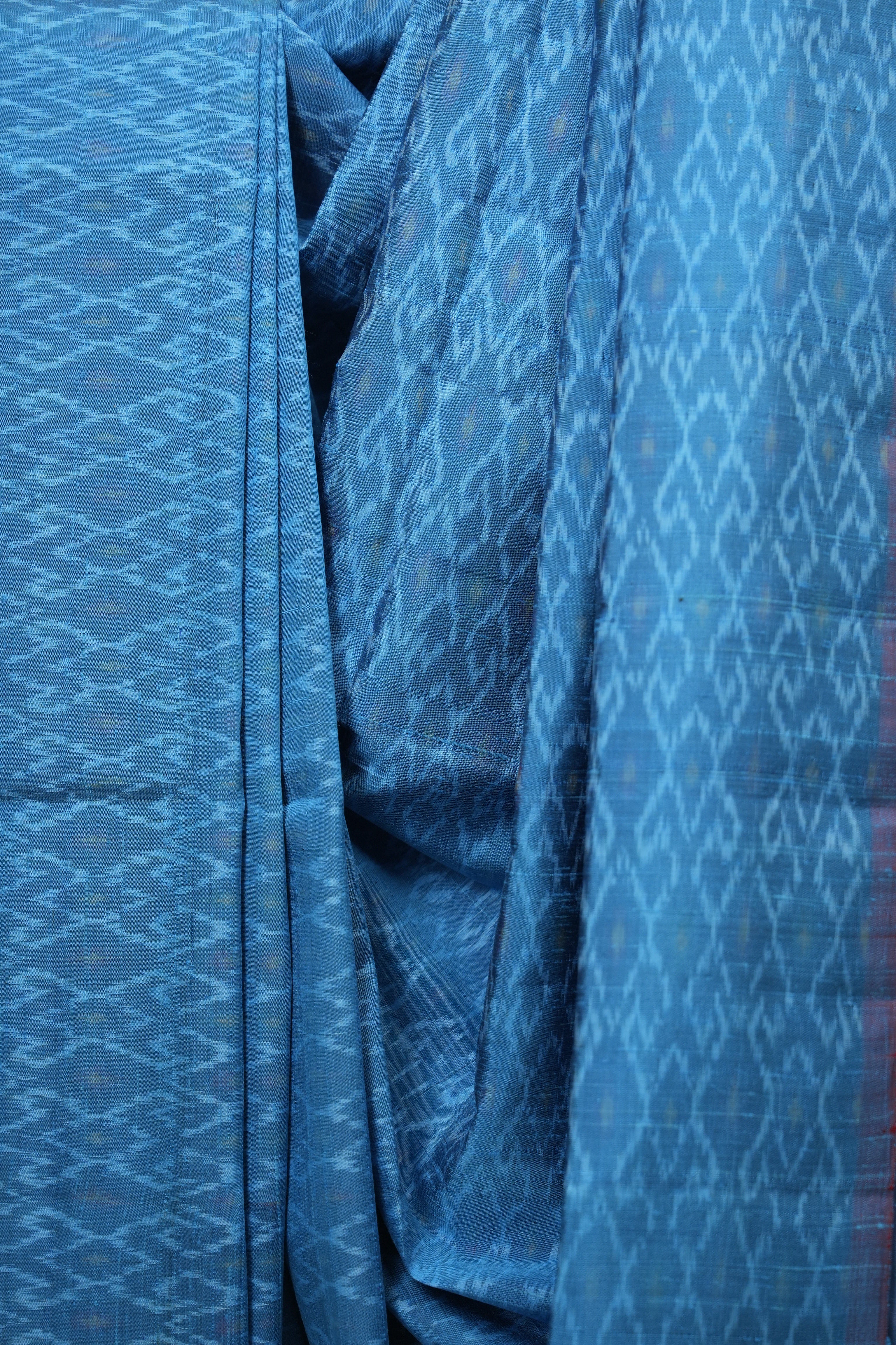 Blue Raw Silk Ikat Saree - SRBRSIS1053