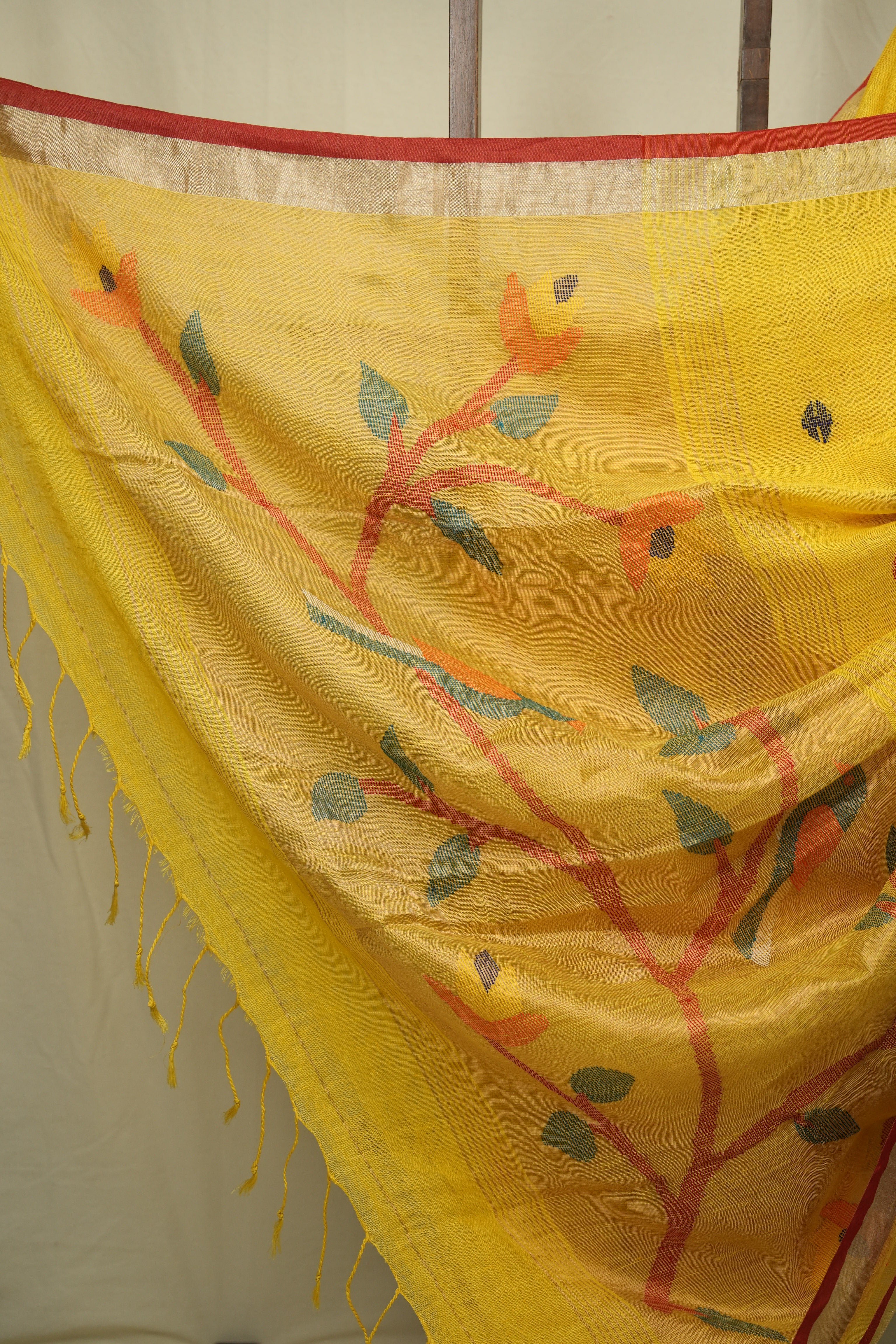 Yellow Linen Jamdani Saree - SRYLJS528