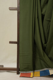 Olive Green Cotton Patchwork Saree - SROGCPS309
