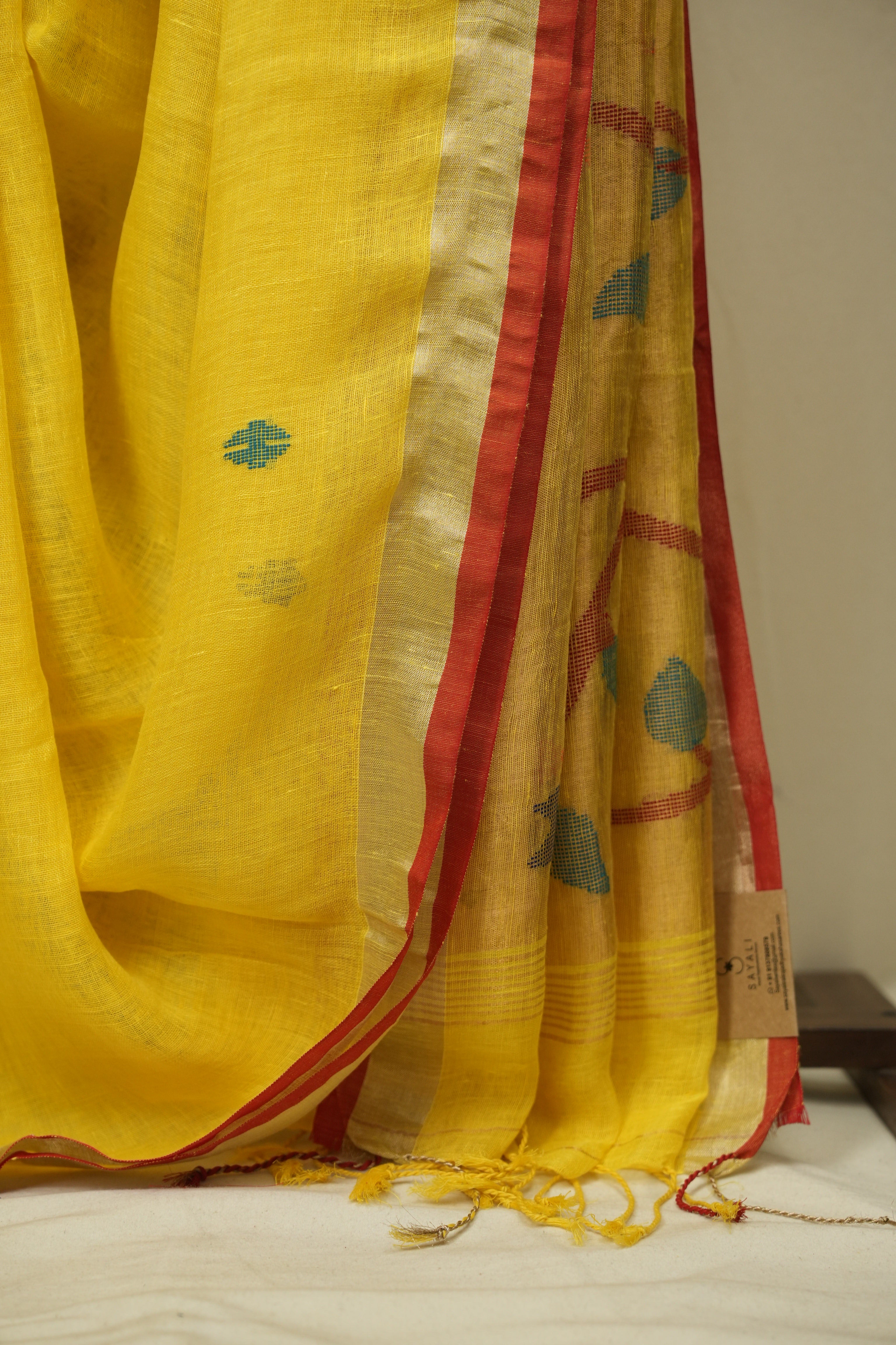 Lemon Yellow Linen Jamdani Saree - SRLYLJS526