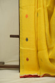 Lemon Yellow Linen Jamdani Saree - SRLYLJS526