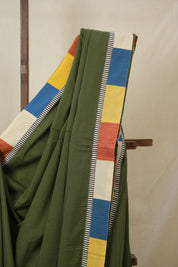 Olive Green Cotton Patchwork Saree - SROGCPS309