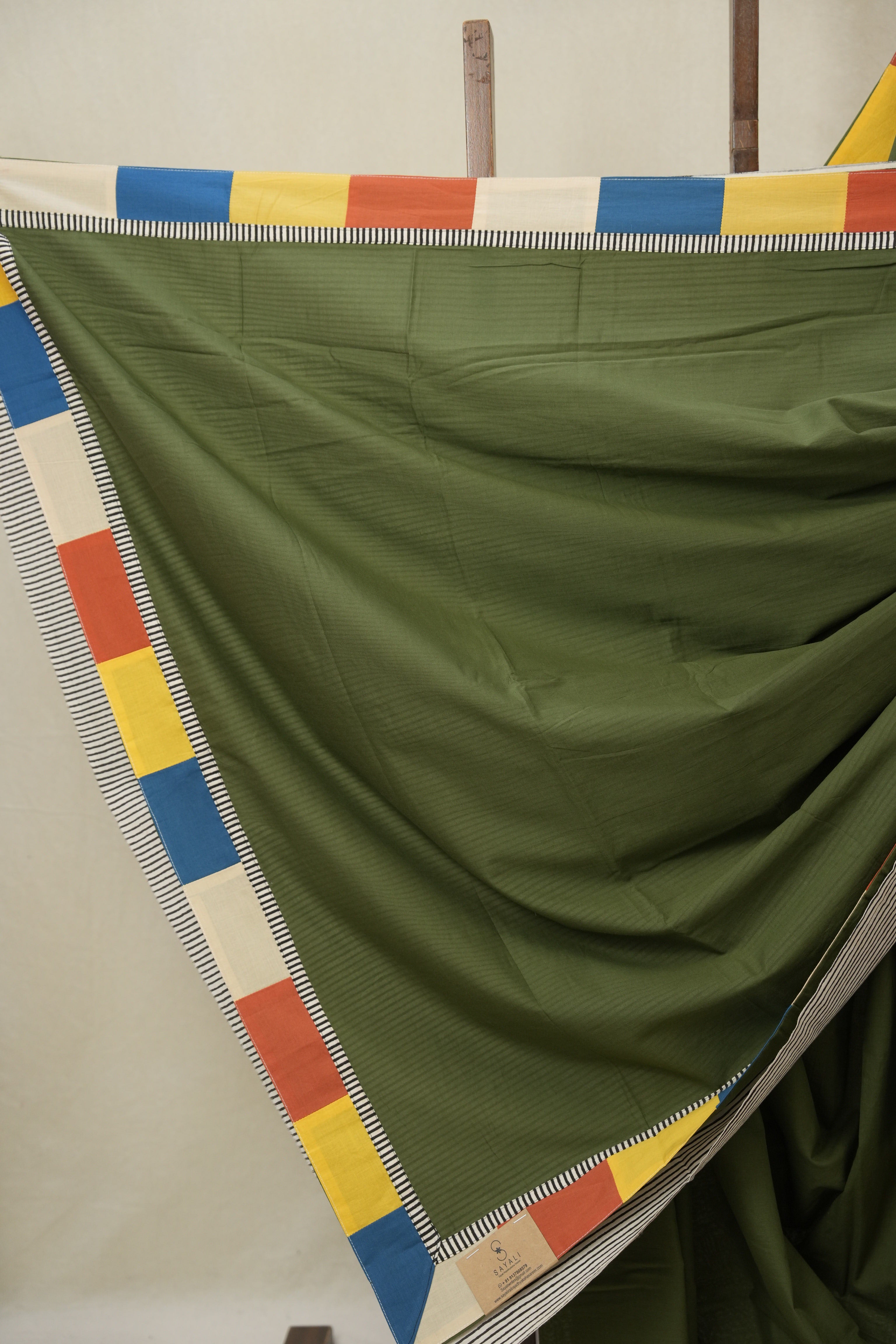 Olive Green Cotton Patchwork Saree - SROGCPS309