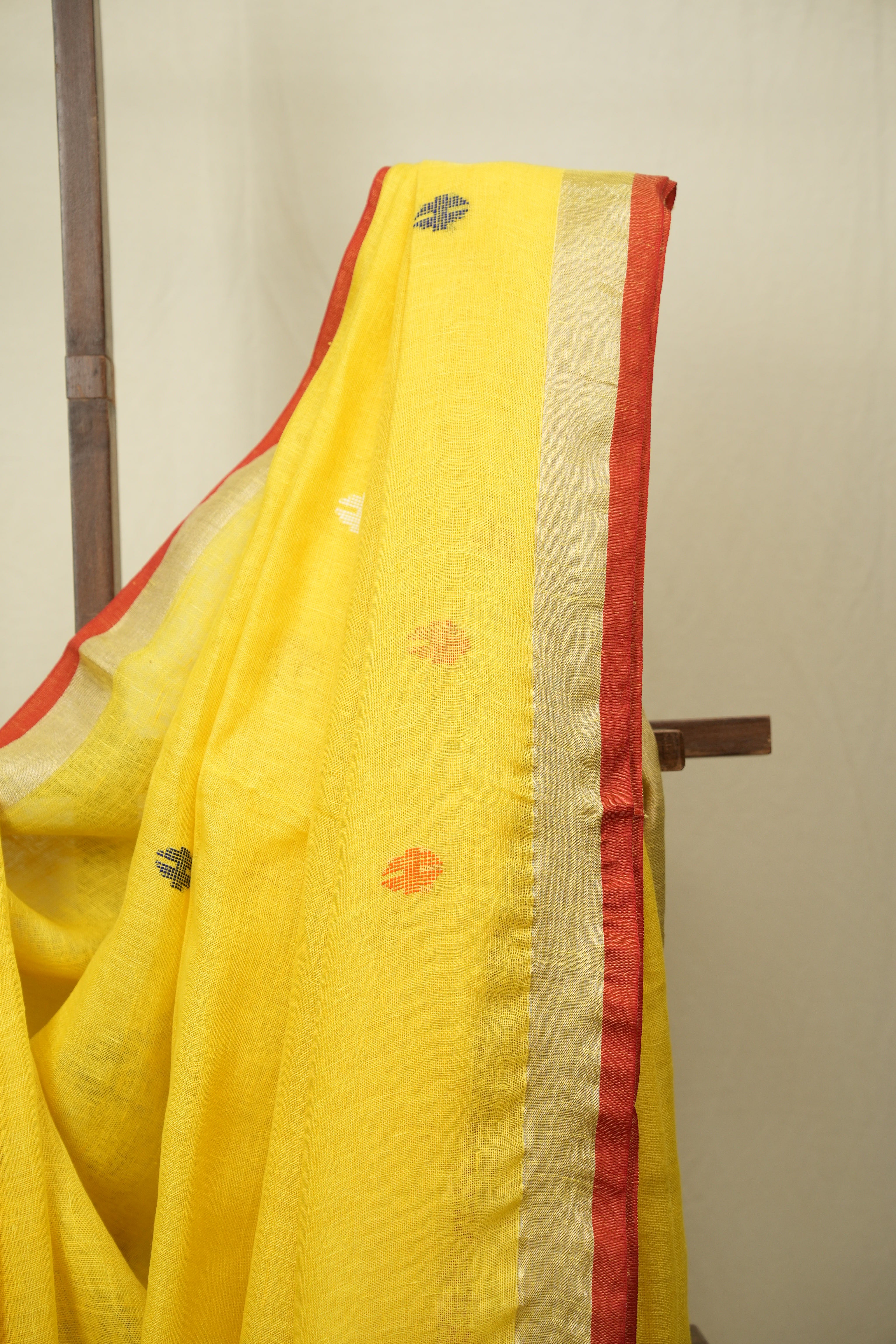 Lemon Yellow Linen Jamdani Saree - SRLYLJS526