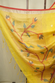 Lemon Yellow Linen Jamdani Saree - SRLYLJS526
