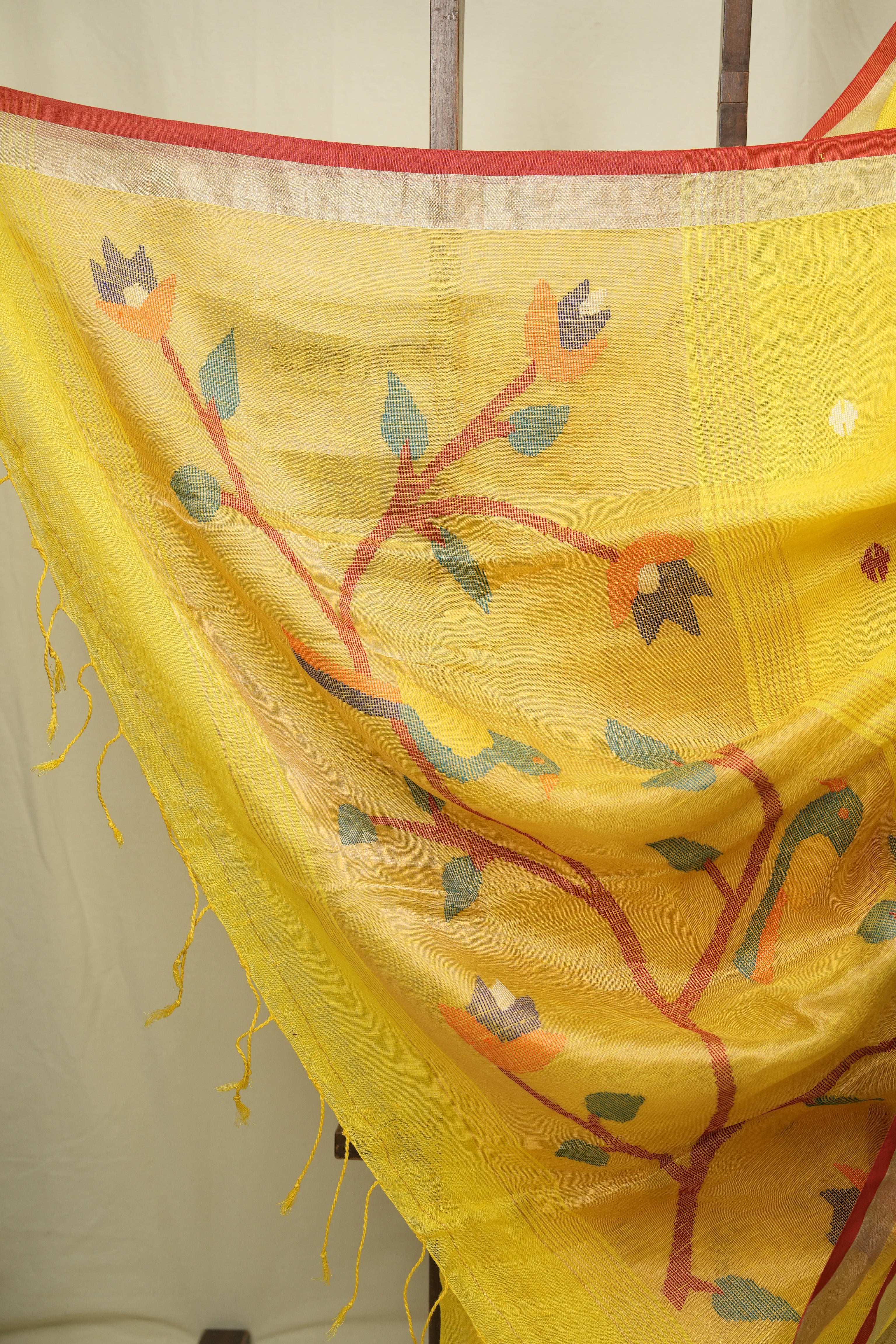 Lemon Yellow Linen Jamdani Saree - SRLYLJS526