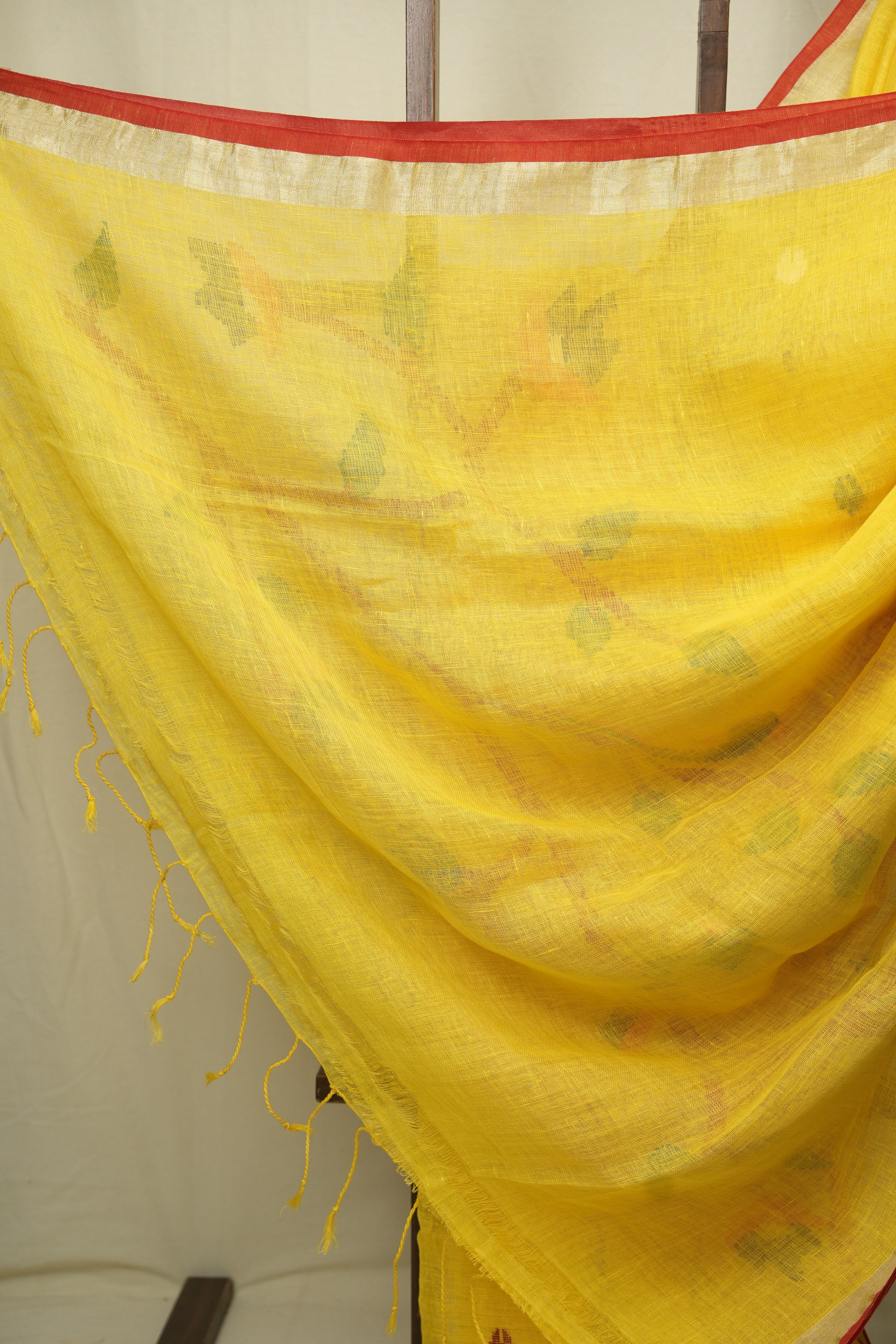 Lemon Yellow Linen Jamdani Saree - SRLYLJS526
