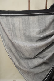 Grey Plain Cotton Patteda Anchu Saree - SRGPAS337