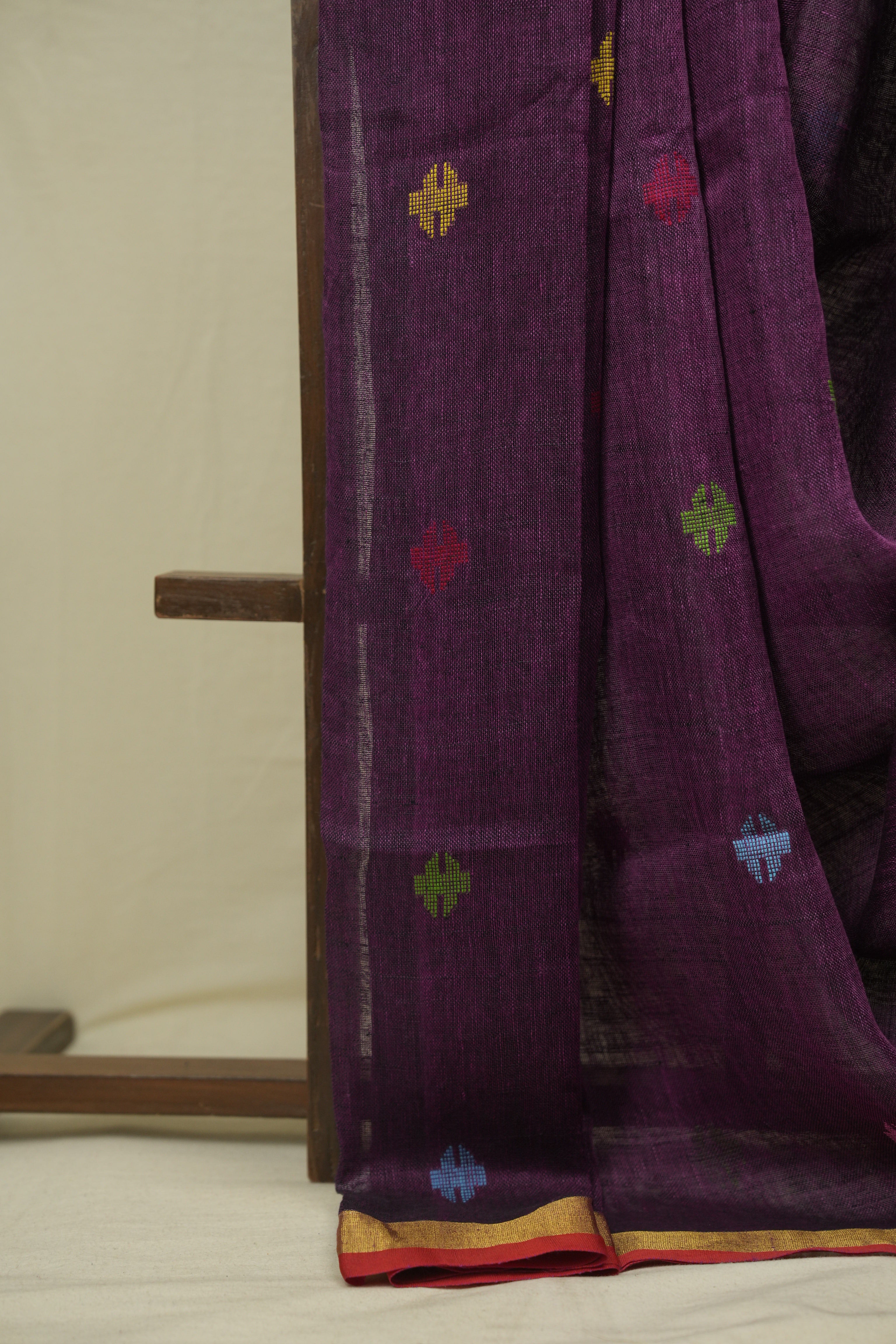 Purple Linen Jamdani Saree - SRPLJS529